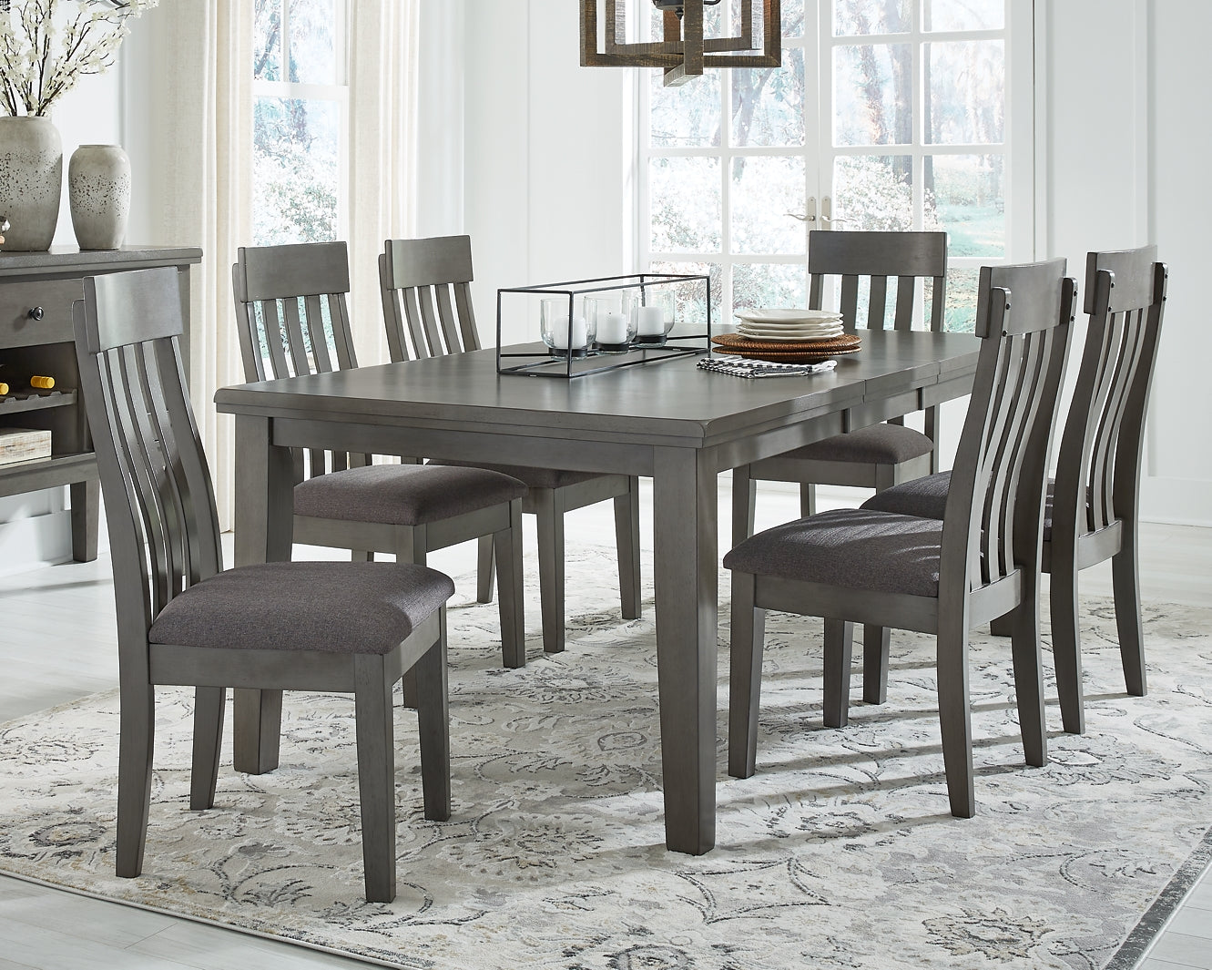 Hallanden Dining Table and 6 Chairs with Storage Milwaukee Furniture of Chicago - Furniture Store in Chicago Serving Humbolt Park, Roscoe Village, Avondale, & Homan Square