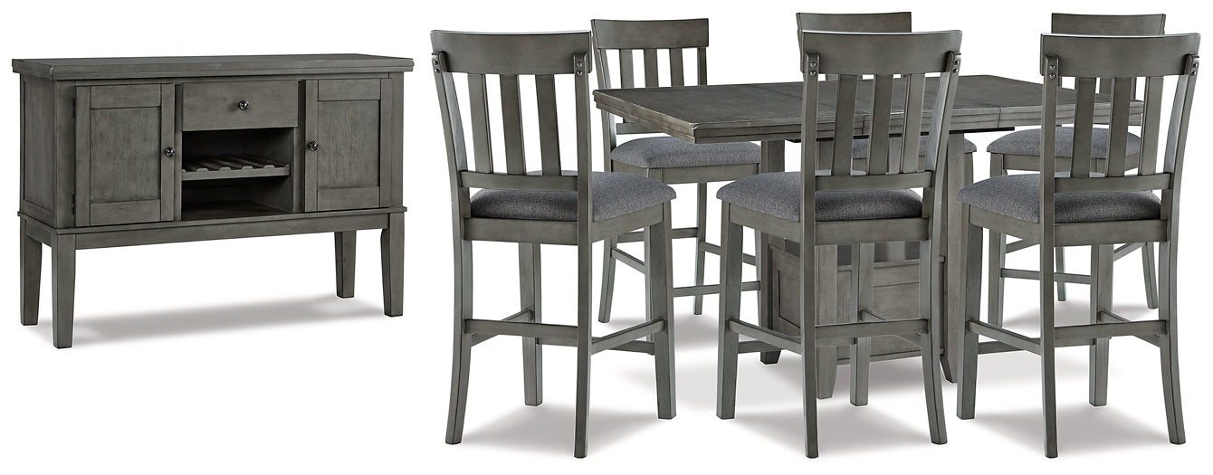 Hallanden Counter Height Dining Table and 6 Barstools with Storage Milwaukee Furniture of Chicago - Furniture Store in Chicago Serving Humbolt Park, Roscoe Village, Avondale, & Homan Square