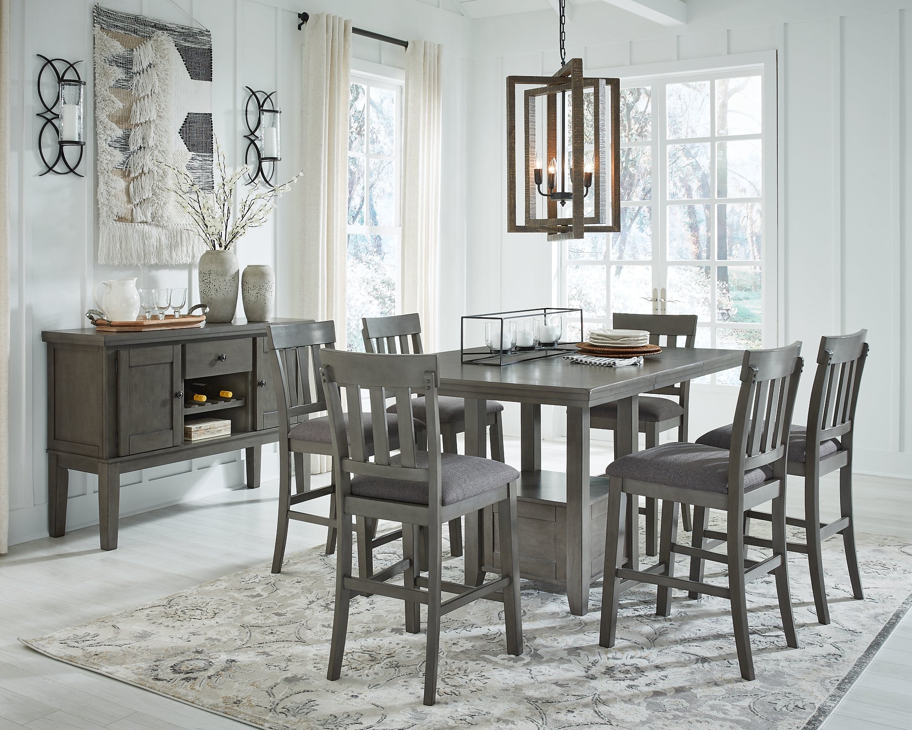 Hallanden Counter Height Dining Table and 6 Barstools with Storage Milwaukee Furniture of Chicago - Furniture Store in Chicago Serving Humbolt Park, Roscoe Village, Avondale, & Homan Square