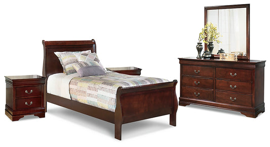 Alisdair Twin Sleigh Bed with Mirrored Dresser and 2 Nightstands Milwaukee Furniture of Chicago - Furniture Store in Chicago Serving Humbolt Park, Roscoe Village, Avondale, & Homan Square