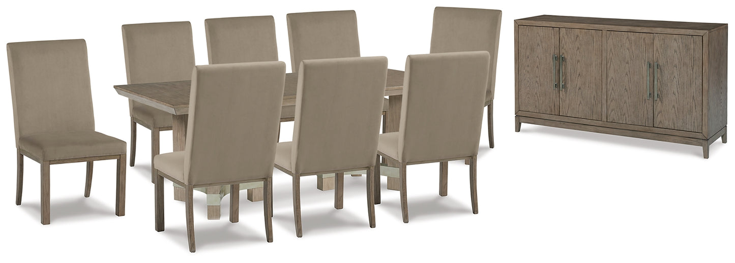 Chrestner Dining Table and 8 Chairs with Storage Milwaukee Furniture of Chicago - Furniture Store in Chicago Serving Humbolt Park, Roscoe Village, Avondale, & Homan Square