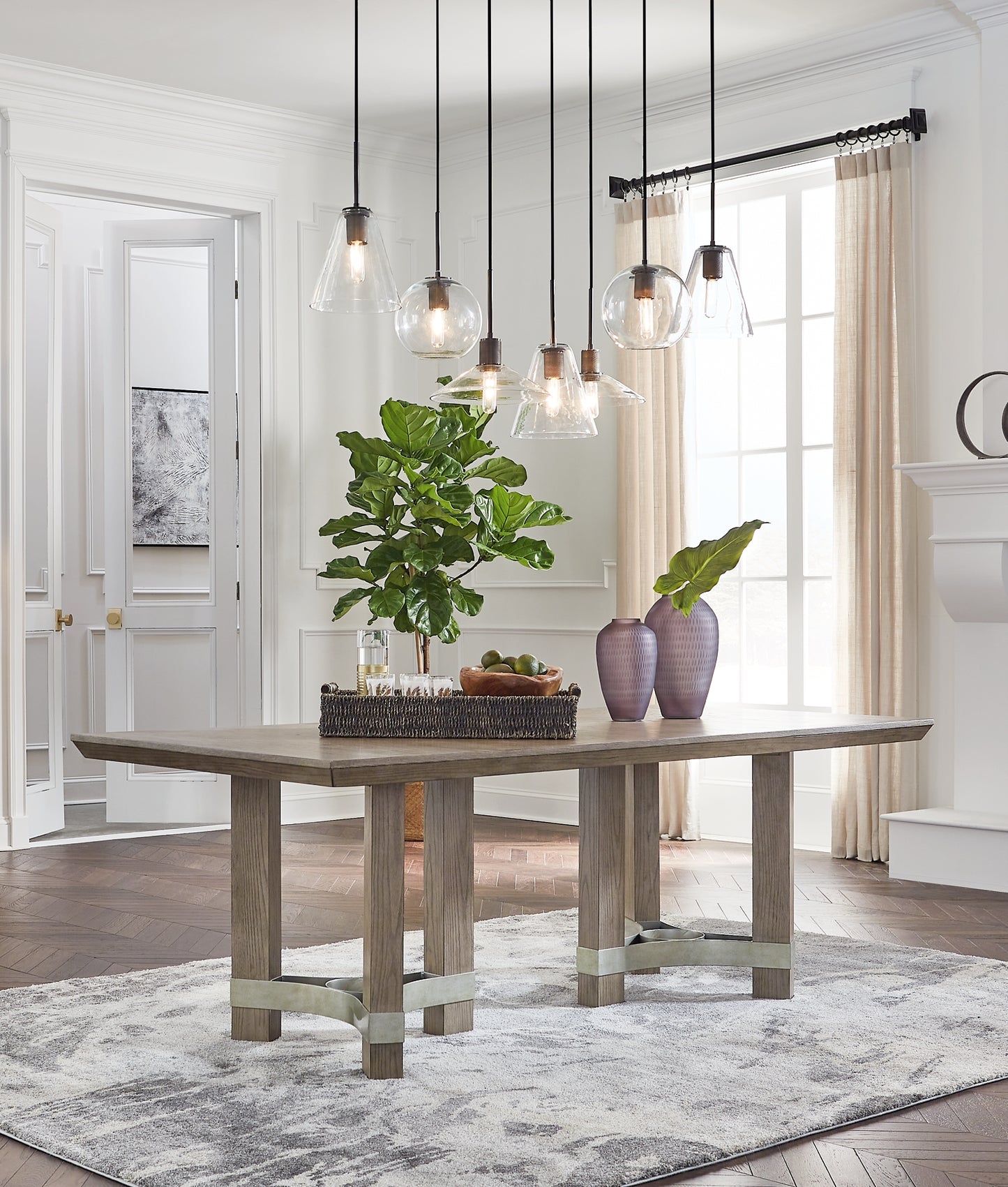 Chrestner Dining Table and 8 Chairs with Storage Milwaukee Furniture of Chicago - Furniture Store in Chicago Serving Humbolt Park, Roscoe Village, Avondale, & Homan Square